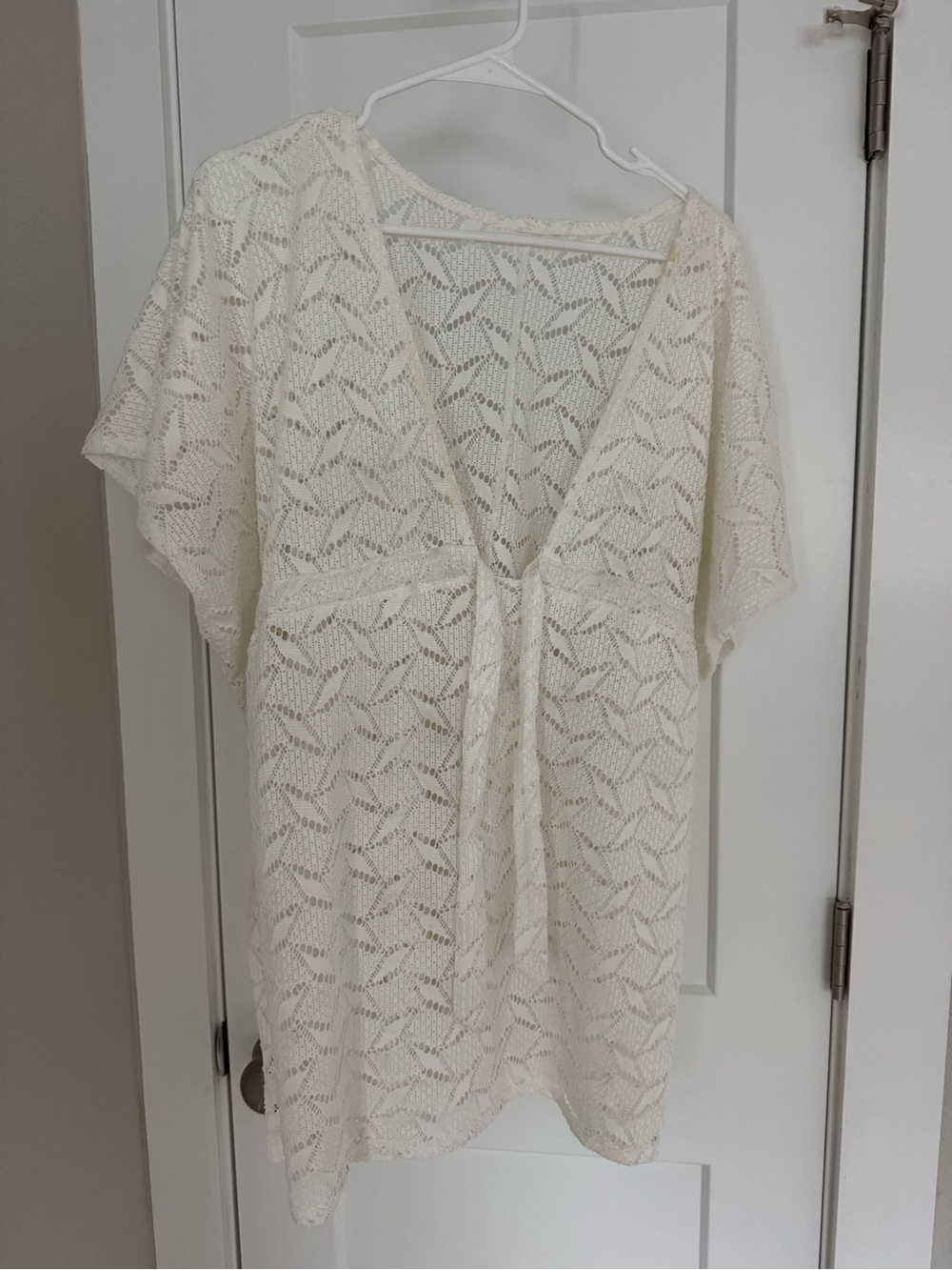 Lace Knit V-Neck Swim Coverup in Cream